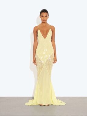 Rat & Boa Asteria Yellow Sequin Deep V Evening Gown